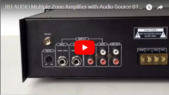 Amplificador de zona múltipla RH-AUDIO com fonte de áudio BT / USB / FM